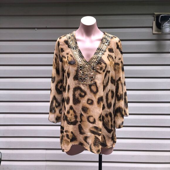 Faith Bead Embellished Blouse Size Medium - Picture 1 of 5